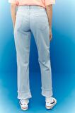 Jane Cuffed Straight Fit Yüksek Bel Jean Kot Pantolon