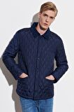Regular Fit Normal Kesim Bisiklet Yaka Kapitone Lacivert Ceket