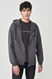 Regular Fit Normal Kesim %100 Pamuk Kapüşonlu Tam Fermuarlı Sweatshirt