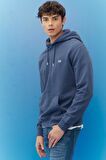 Regular Fit Normal Kesim %100 Pamuk Şardonlu Kapüşonlu Mavi Sweatshirt