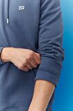 Regular Fit Normal Kesim %100 Pamuk Şardonlu Kapüşonlu Mavi Sweatshirt