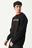 Riders By Lee Oversize Fit Bisiklet Yaka Şardonlu Siyah Sweatshirt