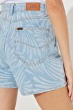 Regular Fit Normal Kesim %100 Pamuk Yüksek Bel Mavi Jean Kot Şort