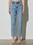 Mom Fit Yüksek Bel Dar Paça Mavi Esnek Jean Kot Pantolon