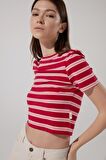 Slim Fit Dar Kesim Bisiklet Yaka Kısa Kollu Crop Renkli Esnek Tişört