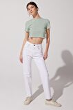 Slim Fit Dar Kesim Bisiklet Yaka Kısa Kollu Crop Renkli Esnek Tişört