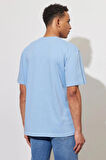 Regular Fit Normal Kesim %100 Pamuk Bisiklet Yaka Açık Mavi Tişört