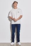 Loose Fit Rahat Kesim %100 Pamuk Bisiklet Yaka Kırık Beyaz Tişört