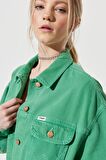 Trucker Regular Fit Normal Kesim %100 Pamuk Yeşil Jean Kot Ceket