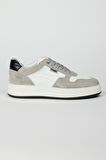 %100 Deri Beyaz-Gri Süet Sneaker Ayakkabı