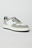 %100 Deri Beyaz-Gri Süet Sneaker Ayakkabı