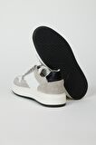 %100 Deri Beyaz-Gri Süet Sneaker Ayakkabı