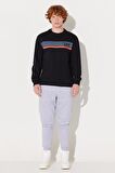 Regular Fit Normal Kesim Bisiklet Yaka Siyah Sweatshirt