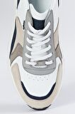 %100 Deri Beyaz Lacivert Sneaker Ayakkabı