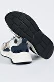 %100 Deri Beyaz Lacivert Sneaker Ayakkabı