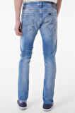 Slim Fit Dar Kesim Normal Bel Taşlamalı Açık Mavi Esnek Luke Jean Denim Kot Pantolon