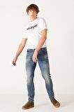 Slim Fit Dar Kesim Düşük Bel Taşlamalı Mavi Esnek Larston Jean Denim Kot Pantolon