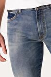 Slim Fit Dar Kesim Düşük Bel Taşlamalı Mavi Esnek Larston Jean Denim Kot Pantolon