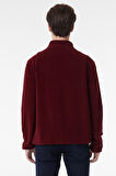 Regular Fit Normal Kesim Dik Yaka Yarım Fermuarlı Bordo Polar