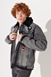 Trucker Regular Fit %100 Pamuk Sherpa Yaka Siyah Jean Kot Ceket