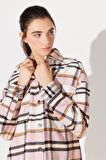 Oversize Fit Geniş Kesim Ekose Krem Pembe Şardonlu Uzun Kollu Gömlek