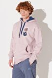 Loose Fit Rahat Kesim Kapüşonlu İçi Polarlı Sırt Baskılı Lila Sweatshirt