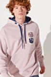Loose Fit Rahat Kesim Kapüşonlu İçi Polarlı Sırt Baskılı Lila Sweatshirt