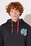 Regular Fit Normal Kesim Kapüşonlu İçi Polarlı Sırt Baskılı Antrasit Sweatshirt