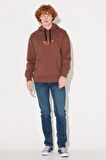 Loose Fit Rahat Kesim Kapüşonlu Şardonlu Kahverengi Sweatshirt