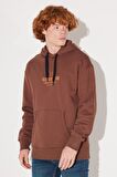 Loose Fit Rahat Kesim Kapüşonlu Şardonlu Kahverengi Sweatshirt