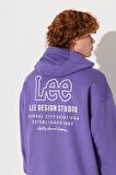Loose Fit Rahat Kesim Kapüşonlu İçi Polarlı Sırt Baskılı Mor Sweatshirt