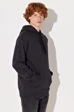 Loose Fit Rahat Kesim Kapüşonlu İçi Polarlı Sırt Baskılı Antrasit Sweatshirt