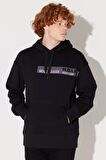 Loose Fit Rahat Kesim Kapüşonlu Şardonlu Siyah Sweatshirt