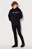 Loose Fit Rahat Kesim Kapüşonlu Şardonlu Siyah Sweatshirt