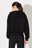 Regular Fit Normal Kesim Kapüşonlu Şardonlu Siyah Sweatshirt