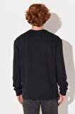Regular Fit Normal Kesim Bisiklet Yaka Şardonlu Siyah Sweatshirt