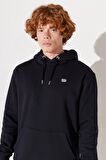 Regular Fit Normal Kesim %100 Pamuk Kapüşonlu Şardonlu Siyah Sweatshirt