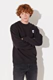 Relaxed Fit Geniş Kesim %100 Pamuk Bisiklet Yaka Şardonlu Antrasit Sweatshirt