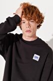 Relaxed Fit Geniş Kesim %100 Pamuk Bisiklet Yaka Şardonlu Antrasit Sweatshirt