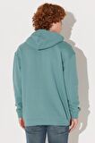 Loose Fit Rahat Kesim %100 Pamuk Kapüşonlu Şardonlu Mint Yeşili Sweatshirt