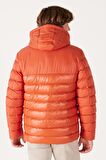 Regular Fit Normal Kesim Kapüşonlu Turuncu Şişme Mont