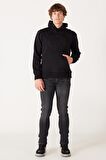 Regular Fit Normal Kesim Kapüşonlu İçi Polarlı Siyah Sweatshirt