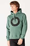 Regular Fit Normal Kesim Kapüşonlu İçi Polarlı Yeşil Sweatshirt