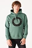 Regular Fit Normal Kesim Kapüşonlu İçi Polarlı Yeşil Sweatshirt