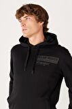 Regular Fit Normal Kesim Kapüşonlu Şardonlu Siyah Sweatshirt