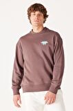 Loose Fit Rahat Kesim Bisiklet Yaka Şardonlu Kahverengi Sweatshirt