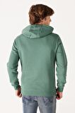 Regular Fit Normal Kesim Kapüşonlu İçi Polarlı Yeşil Sweatshirt