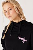 Oversize Bol Kesim Kapüşonlu Sırt Baskılı Siyah Sweatshirt