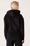 Regular Fit Normal Kesim Kapüşonlu İçi Polarlı Siyah Sweatshirt