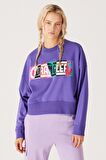 Relaxed Fit Geniş Kesim İçi Polarlı Bisiklet Yaka Mor Sweatshirt